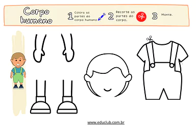 Partes do corpo humano para montar para Educação Infantil, 1º Ano de Corpo humano, Ciências - Material educacional