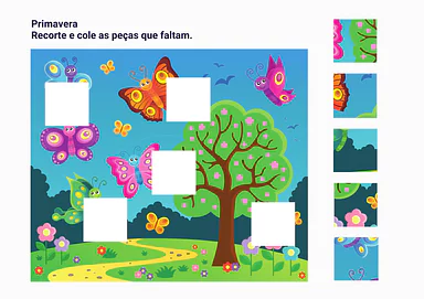 Atividade de colagem sobre a primavera para Pré-Escola, 1º Ano, 2º Ano de Ciências, Pré-escrita, Primavera - Material educ...