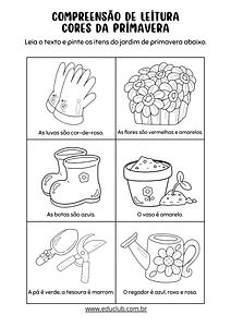 Atividade da primavera para colorir: leitura e cores