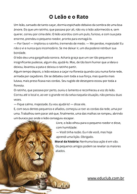 Fábula do leão e o rato, de Esopo para Creche, 5º Ano, 4º Ano, 3º Ano, 2º Ano, 1º Ano, Pré-Escola de História Infantil, Fá...