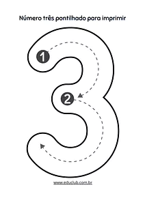 Número 3 pontilhado para imprimir