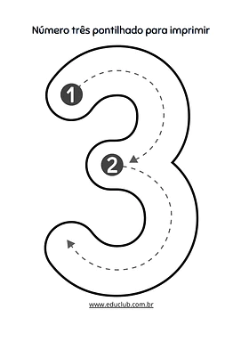 Número 3 pontilhado para imprimir para Creche, Pré-Escola, 1º Ano, 2º Ano, 3º Ano de Números, Matemática - Material educac...