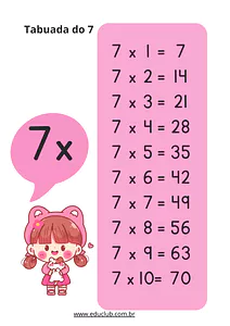 Tabuada do 7 para imprimir