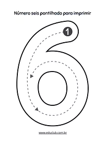 Número 6 pontilhado para imprimir