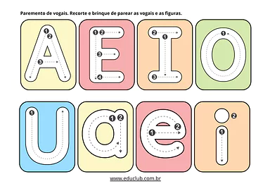 Pareamento das vogais para imprimir para Creche, Pré-Escola, 1º Ano, 2º Ano de Língua Portuguesa, Vogais, Alfabetização - ...