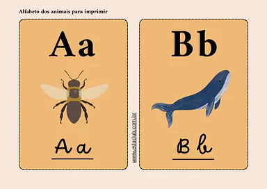 Alfabeto dos animais para imprimir para Educação Infantil, 1º Ano de Alfabeto, Animais, Português, Alfabetização - Materia...