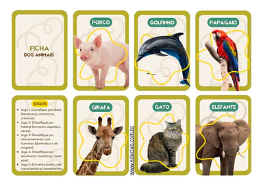 Fichas de animais para imprimir para Educação Infantil, 1º Ano de Animais, Ciências - Material educacional