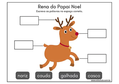 Atividade com a rena do Papai Noel para Educação Infantil, 1º Ano de Natal, Português, Alfabetização, Datas Comemorativas ...