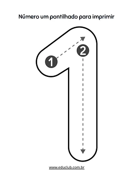 Número 1 pontilhado para imprimir para Educação Infantil, 1º Ano de Matemática, Pré-escrita, Alfabetização - Material educ...