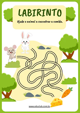 Labirinto simples e divertido para Educação Infantil, 1º Ano de Habilidades Perceptivas, Atenção e Concentração - Material...