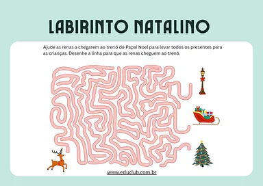 Labirinto de Natal para imprimir para Educação Infantil, 1º Ano, 2º Ano de Datas Comemorativas, Atenção e Concentração - M...