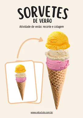 Atividade de verão de recorte e colagem para Educação Infantil, 1º Ano de Habilidades Perceptivas, Artes - Material educac...