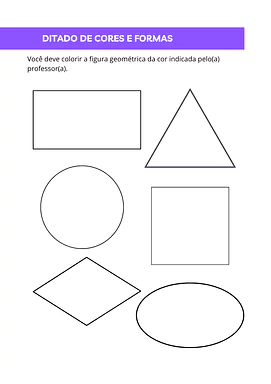 Ditado de cores e formas para Educação Infantil, 1º Ano de Figuras Geométricas, Cores, Matemática - Material educacional