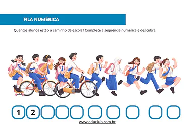 Fila numérica - complete a sequência do 1 ao 10 para Educação Infantil, 1º Ano de Números, Matemática - Material educacional