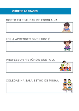 Ordene as frases para 1º Ano, 2º Ano de Gramática, Português, Alfabetização - Material educacional