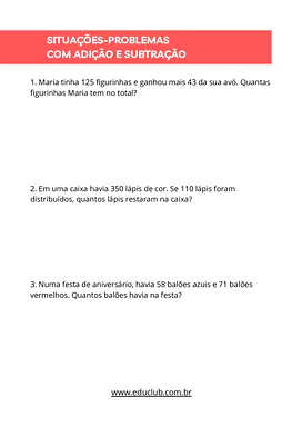 Situações-problemas com adição e subtração para 4º ano para 4º Ano de Operações básicas, Matemática, Problemas - Material ...