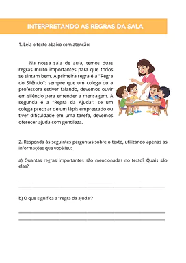 Interpretando as regras da sala de aula para 1º Ano, 2º Ano, 3º Ano de Volta às Aulas, Interpretação de texto, Educação Em...