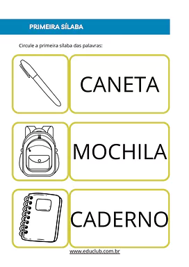 Circule a primeira sílaba das palavras para Educação Infantil, 1º Ano de Sílabas, Português, Alfabetização, Consciência Fo...