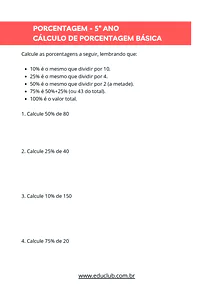 Atividades de porcentagem para 5º ano do Ensino Fudamental