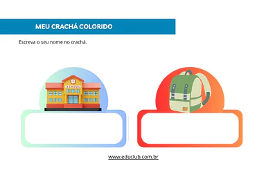 Meu crachá colorido para Educação Infantil, 1º Ano de Português, Alfabetização - Material educacional