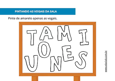 Pinando as vogais da sala de aula para Educação Infantil, 1º Ano de Vogais, Português, Alfabetização - Material educacional