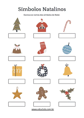 Escrever os nomes dos símbolos do Natal para Educação Infantil, 1º Ano, 2º Ano de Datas Comemorativas, Natal, Português, A...