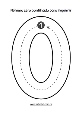 Número 0 pontilhado para imprimir para Educação Infantil, 1º Ano de Números, Matemática, Alfabetização - Material educacional