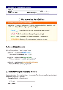 Atividades sobre advérbios para 5º ano