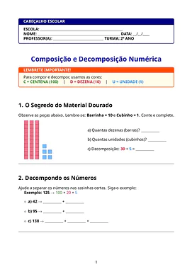 Atividade sobre composição e decomposição para o 2º ano para 2º Ano de Matemática - Material educacional