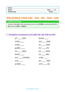 Atividades com am em im om um para imprimir