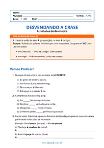 15 atividades sobre crase com gabarito para alunos de 4º e 5º ano