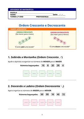 Atividades de ordem crescente e decrescente para imprimir para 2º Ano de Matemática - Material educacional