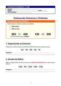 Atividades de ordem crescente e decrescente para 3º ano do ensino fundamental
