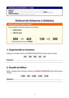 Atividades de ordem crescente e decrescente para 3º ano do ensino fundamental para 3º Ano de Matemática - Material educaci...