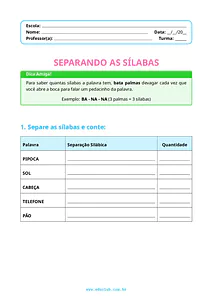 Atividades de separação de sílabas para imprimir