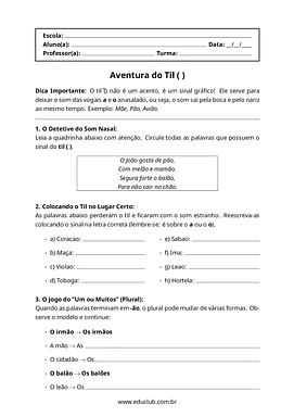 Atividades com uso do til para 2º Ano, 3º Ano, 4º Ano de Gramática, Português, Ortografia - Material educacional