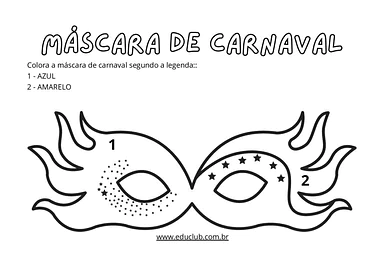 Atividade de pintar a máscara seguindo a legenda de cores para Educação Infantil, 1º Ano de Carnaval, Datas Comemorativas,...