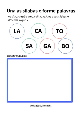 Una as sílabas e desenhe para Educação Infantil, 1º Ano, 2º Ano de Sílabas, Português, Alfabetização - Material educacional