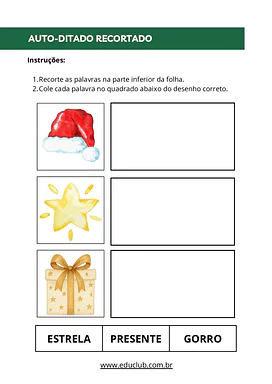 Auto-ditado recortado de Natal para imprimir para Educação Infantil, 1º Ano de Natal, Português, Alfabetização - Material ...
