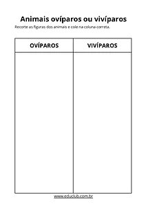 Atividade sobre animais ovíparos ou vivíparos
