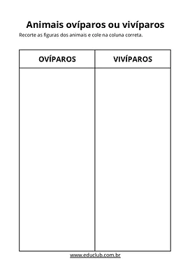 Atividade sobre animais ovíparos ou vivíparos para 1º Ano, 2º Ano, 3º Ano de Animais, Ciências - Material educacional