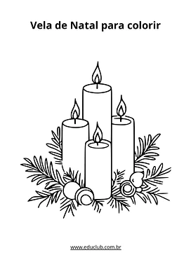 Vela de Natal para colorir para Educação Infantil, 1º Ano, 2º Ano de Natal, Artes, Ensino Religioso - Material educacional