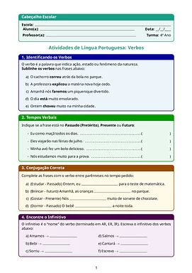 Atividades sobre Verbos 4º Ano do Ensino Fundamental para 4º Ano de Português - Material educacional