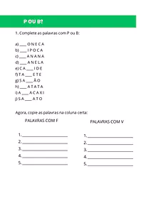 Atividades com P ou B para 2º ano do Ensino Fundamental