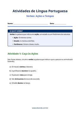 Atividade de português sobre verbos para 3º ano do Ensino Fundamental para 3º Ano de Português - Material educacional