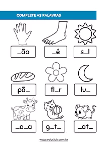 Complete as palavras com as letras faltantes