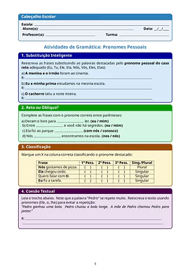 Atividades sobre pronomes pessoais para 4 e 5 ano do Ensino Fundamental para 4º Ano, 5º Ano de Gramática, Português - Mate...
