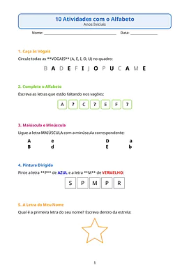  10 atividades com alfabeto para crianças dos anos iniciais para Educação Infantil, 1º Ano de Português, Alfabetização - M...