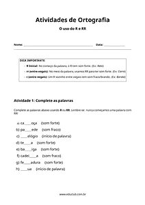 Atividades de ortografia para completar com R e RR