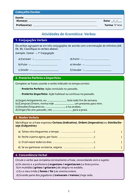 Atividades sobre verbos para 5º ano do ensino fundamental para 5º Ano de Português - Material educacional